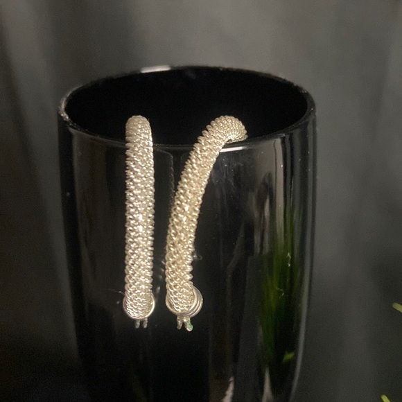 Silver Diamond Cut Hoop Earrings​ - Picture 3 of 4